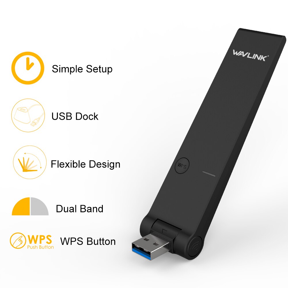 Wavlink AC1300 USB Senza Fili Wifi Adattatore 2.4G e 5G doppio gruppo musicale Ricevitore Wifi Scheda di Rete Dongle 802.11ac mini adattatore ethernet USB