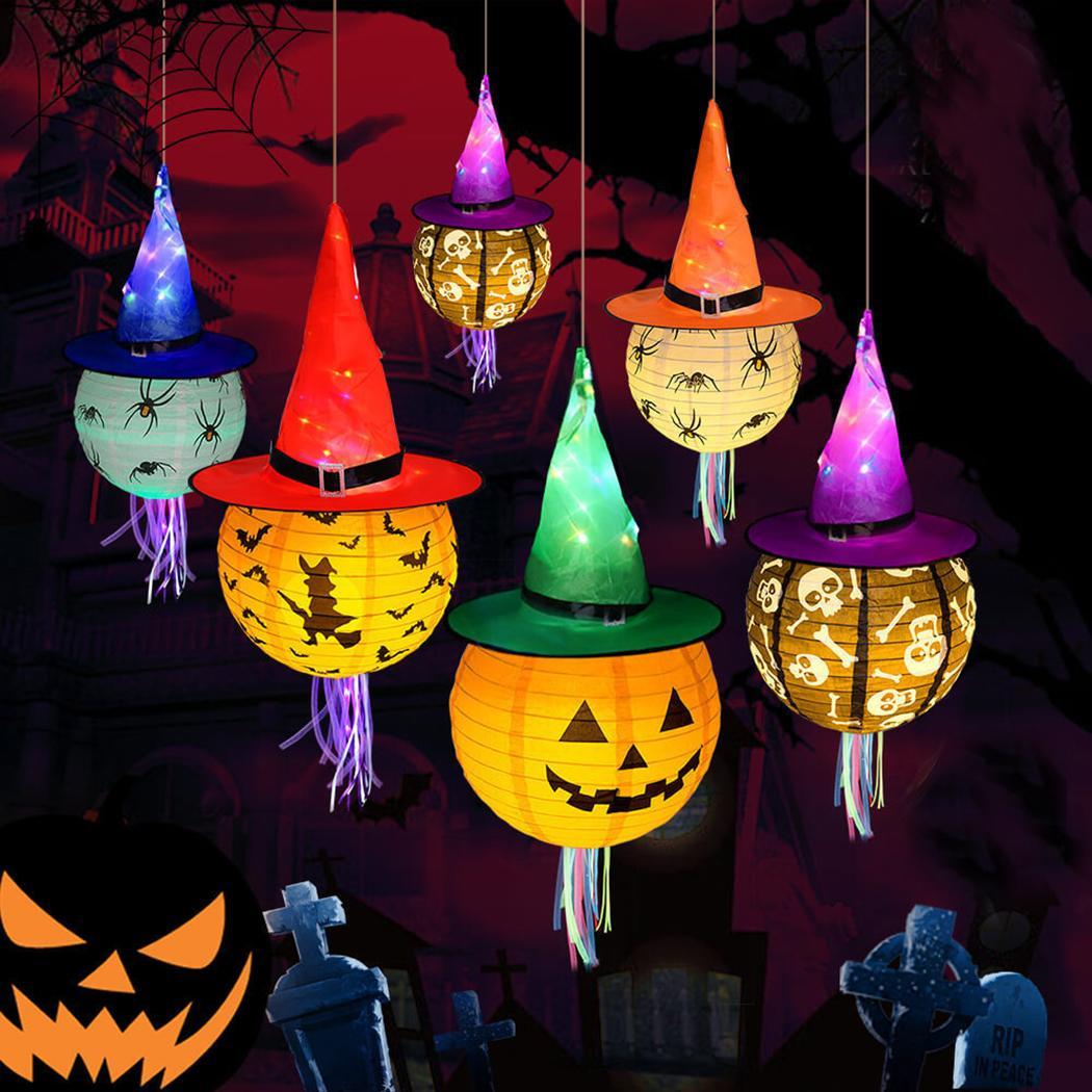 Halloween Verlichting Led Heks Hoed + Pompoen Lantaarn Party Decoratie Lampen