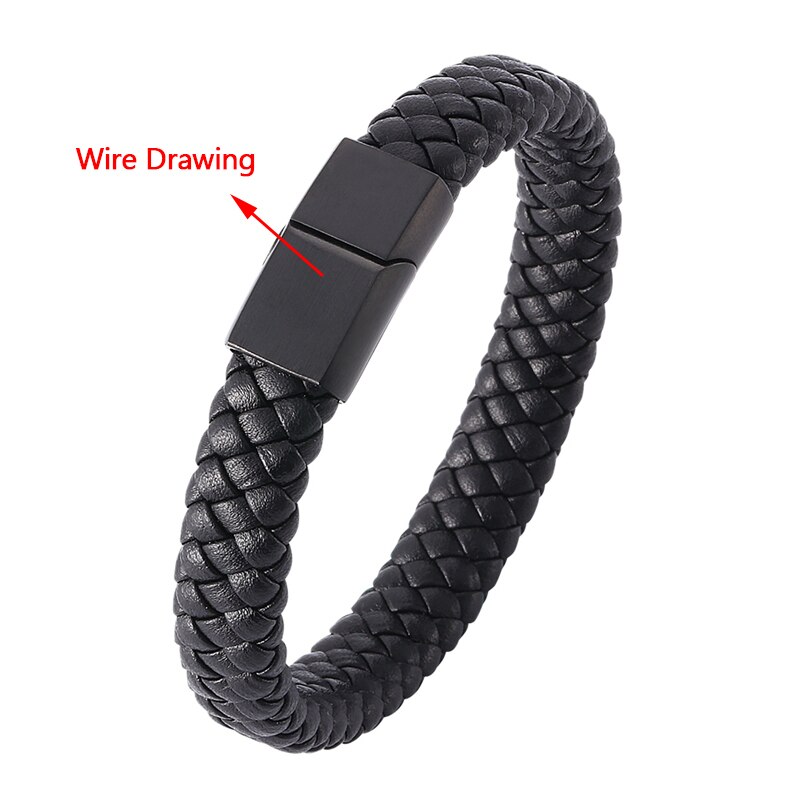 Biżuteria punkowa czarne brązowe plecione skórzane bransoletki męskie ręcznie robiona bransoletka ze stali nierdzewnej zapięcie magnetyczne skórzana bransoletka prezent P740