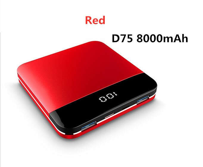 8000mAh Mini Power Bank 2.0A Quick Charge Power bank Dual-USB Portable Mirror Aluminium Fast Charging Mini External Battery: Red D75