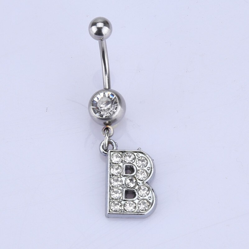 26 brief Een om M stijl Charmant Piercing Crystal Rhinestone Ingelegd Navel Navel Ring rvs sieraden: B