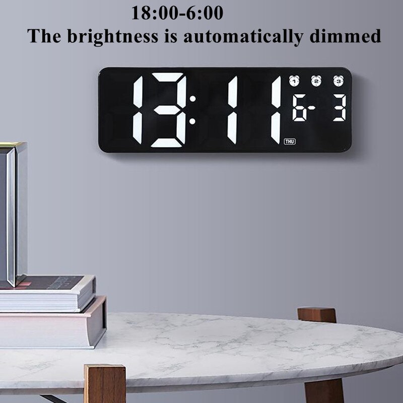 Digital Wall Clock Voice Control Date 3 Alarms Electronic Table Clock Night Mode Touch Snooze LED Clocks for Living Room
