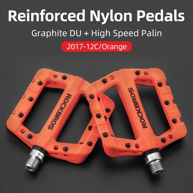 ROCKBROS Bicycle Pedal MTB Pedals Anti-slip Ultralight Seal Bearings Nylon Mountain bmx Bike Pedal for Bicycle Parts Accessories: 2017-12C Orange