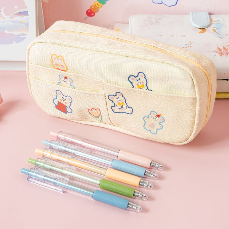 Estojo escolar de 3 camadas para meninos e meninas, material escolar de papelaria: D