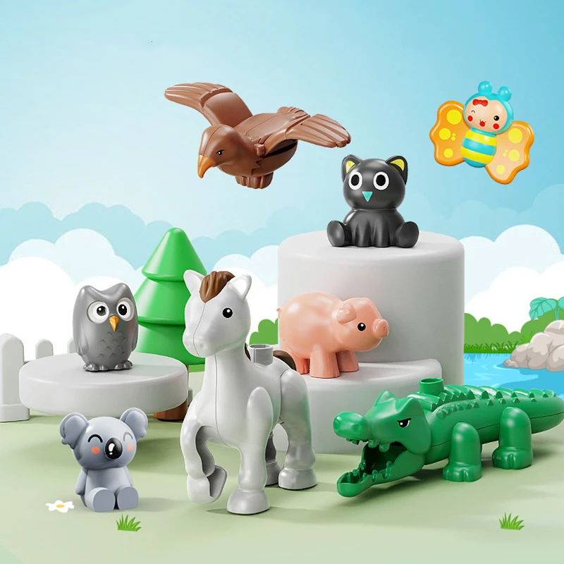 Big Building Blocks Zoo Animal Figure Accessories Frog Snail Dog Comptatible Large Bricks Children Kids Assembly Toys Party