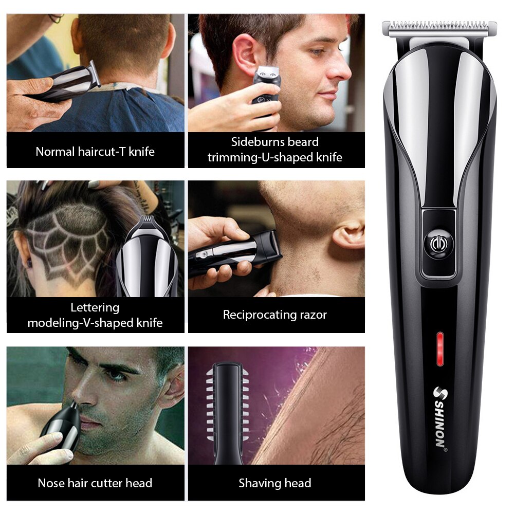 SHINON Hair Clipper Set Barber Hair Trimmer Electric Clipper Razor Shaver Beard Trimmer Men Shaving Machine Cutting Nose Trimmer