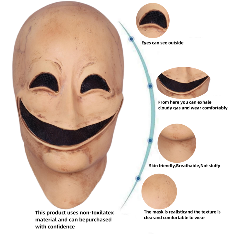 Skrekk smil uten ansikt mann latex mascara hodedeksel forkledning cosplay skummel alien hjelm halloween kostyme ansiktsløs maske for menn