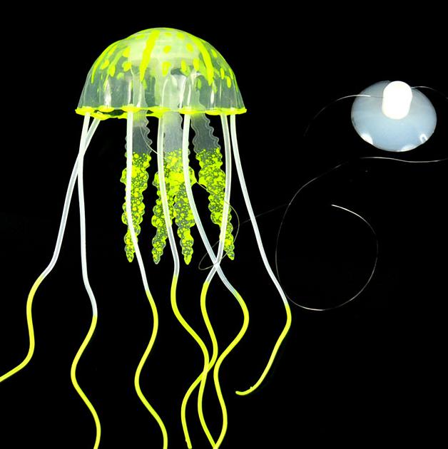 de medusas artificiales de silicona con efecto brillante, accesorios para pecera, adorno de Medusa de acuario: yellow