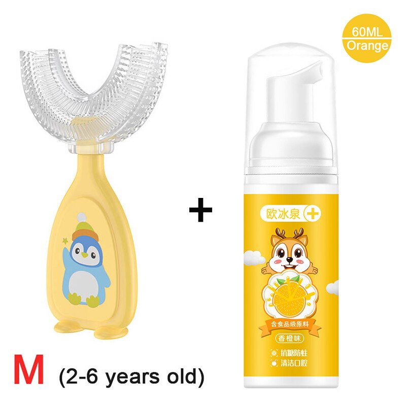 SMGSLIB Children's Toothpaste Toothbrush Set Children Can Swallow Mousse Foam Toothpaste Household Daily Necessities bpa free: Set 6 M