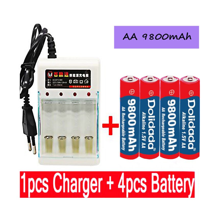 New tag aa battery 9800 mah rechargeable battery  aa 1,5 v.  new alkaline drummey  + 1 pieces 4- cell charger: White