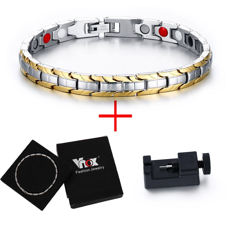 Vnox 7mm Breite Gesundheit Pflege Magnetische Armbinde Edelstahl Kette für Frauen Einstellbare Länge: hinzufügen Werkzeug Kasten