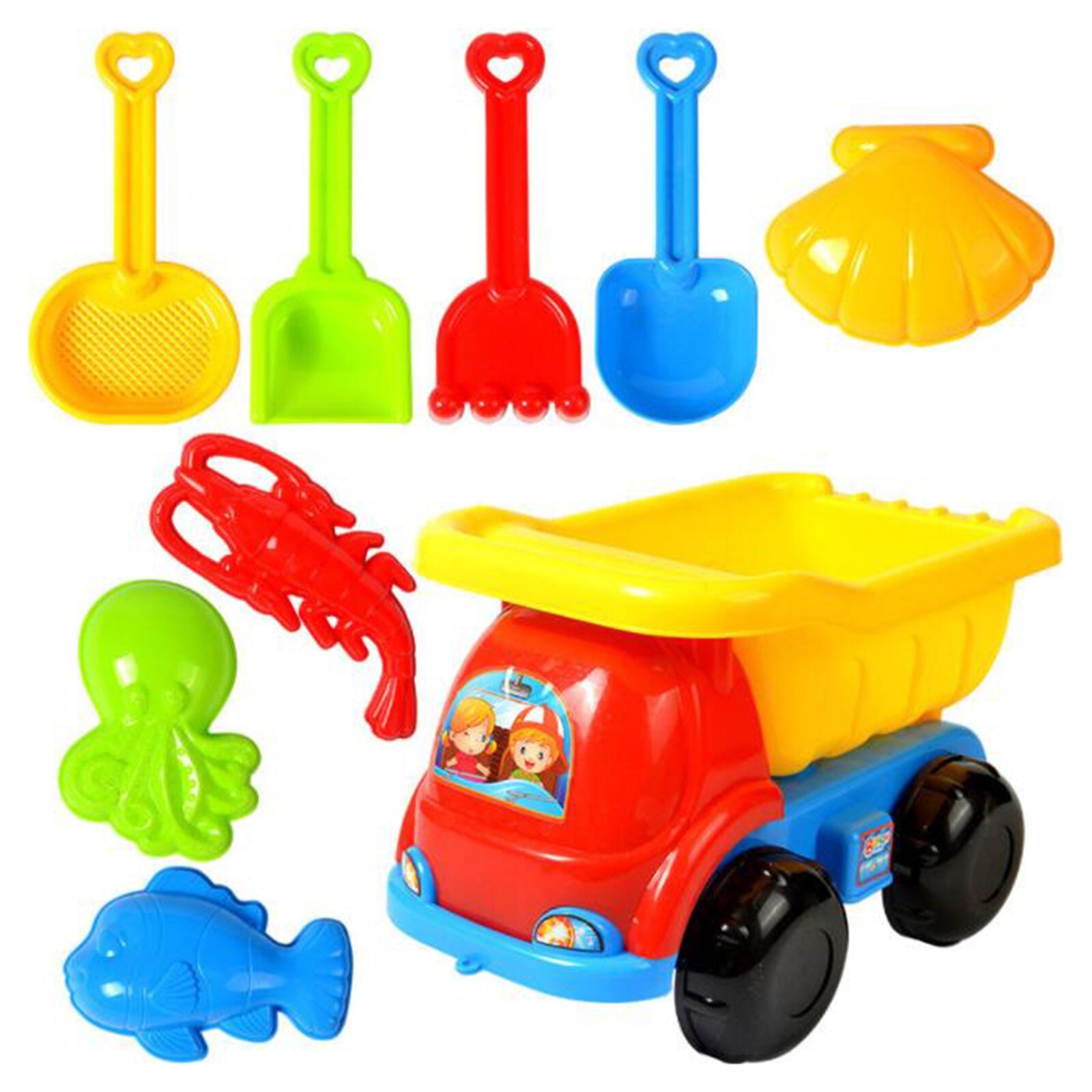 20PC Sand Sandbeach Kids Beach Toys Castle Bucket Spade Shovel Rake Water Tools Sets Random Color Plastic Beach Bucket Spade Toy: D-9PCS