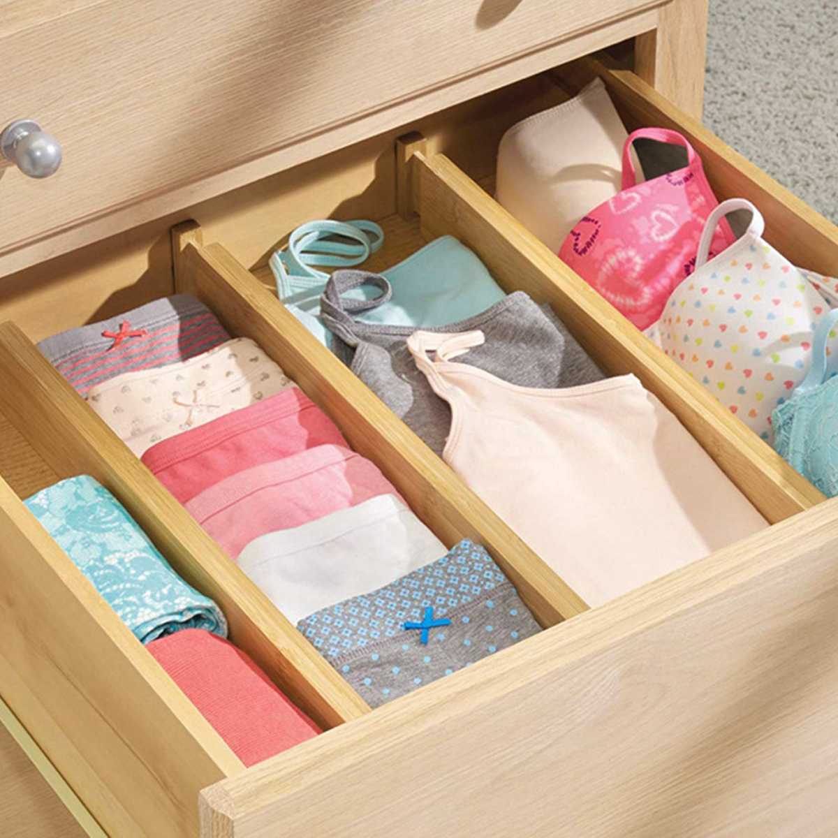 4pcs Adjustable Bamboo Drawer Dividers Wood Organizer Dividers Bedroom Baby Adjustable Bamboo Drawer Dividers for Underwear