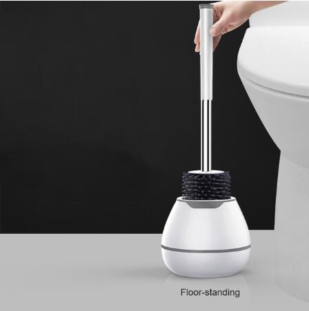 Silikone toiletbørste med blød børste, toiletbørste til badeværelset og holder sæt, konstrueret af slidstærkt termoplastisk gummi: Opgrader gulvmodel