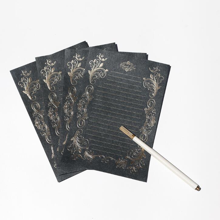 Vintage Retro Stationery Set Paper Envelope love letter bronzing invitation envelope letterhead-8 Sheets: Black