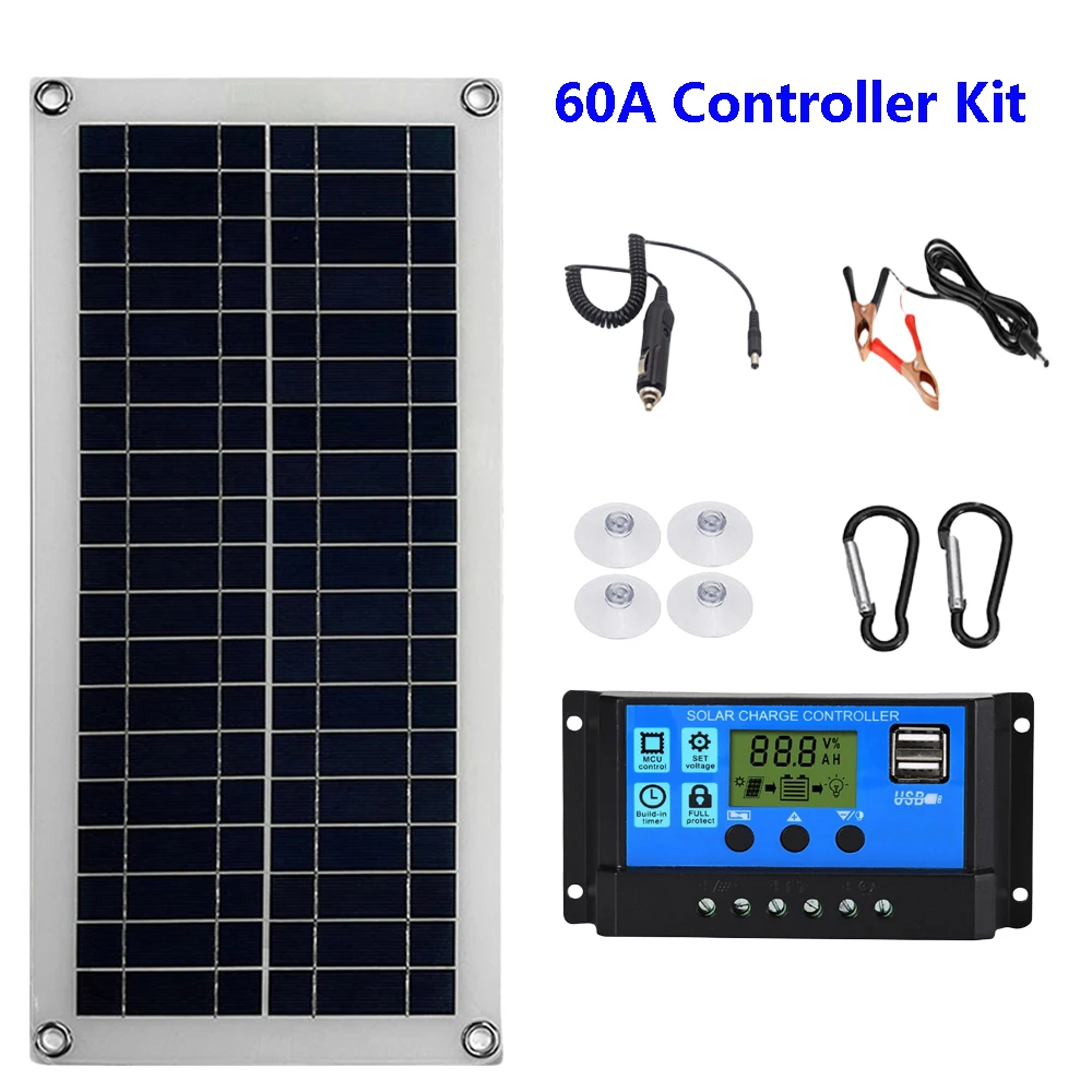 2000W Zonne-energiesysteem Zonnepaneel Kit 12V Zonnebatterij 10A-60A Controller Zonnepaneel Thuis Mobiele RV Auto caravan Thuis Campin: Donkerblauw