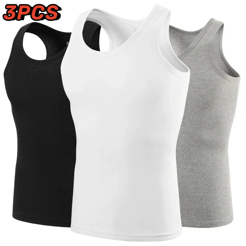 Gilet moulant en coton fin pour hommes, 3 pièces, gilet de sport décontracté pour jeunes garçons, gilet sans manches Joker pour hommes d'âge moyen et âgés.: M / Black