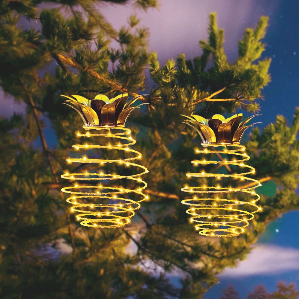 2 piezas jardín Solar cobre luces piña luces colgantes decoración al aire libre impermeable lámpara de pared decorativa paisaje luz amada