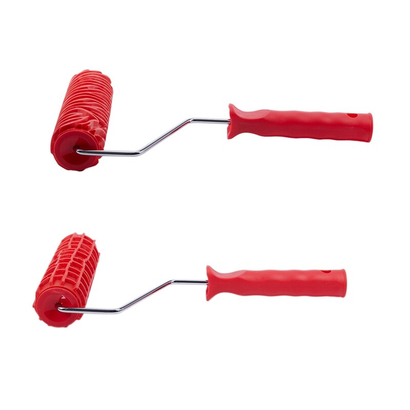 2Pcs 7 Inch Embossed Zebra Stripe Painting Roller with Handle for Wall Decoration - Wood Grain & Checkered