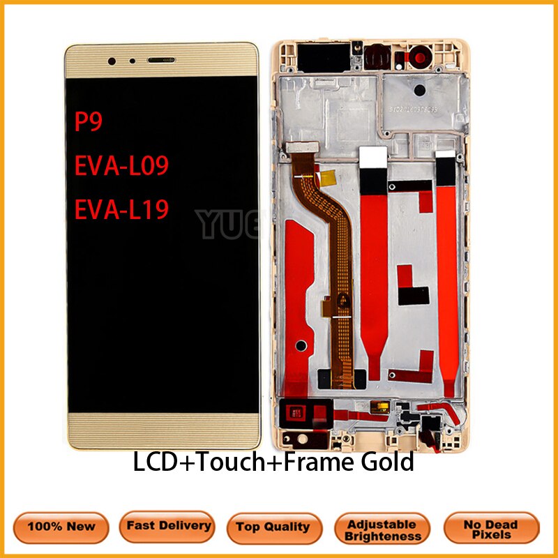 5.2 ''oryginalny LCD do Huawei P9 LCD EVA-L09 L19 L29 wyświetlacz LCD z ekranem dotykowym Digitizer zgromadzenie zamiennik z ramą: GoldWithFrameNoGift
