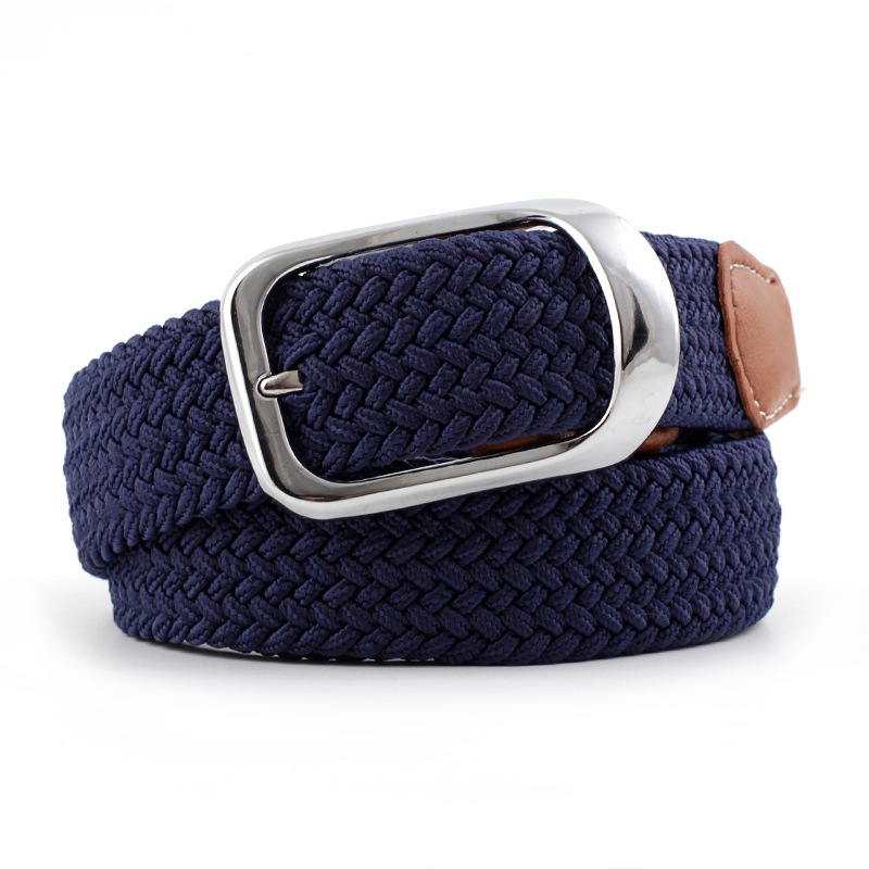 Menn kvinner elastisk belte lerret nylon tøyelig flettet belter til jeans nålspenne fargerik strikket webbing stropp rem: Marineblå