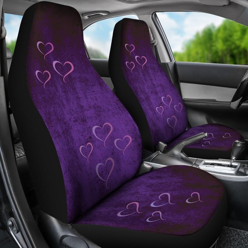 Paars Harten Grunge Auto Stoelhoezen Paar, 2 Front Stoelhoezen, Seat Cover Voor Auto, car Seat Protector, Auto Accessoire