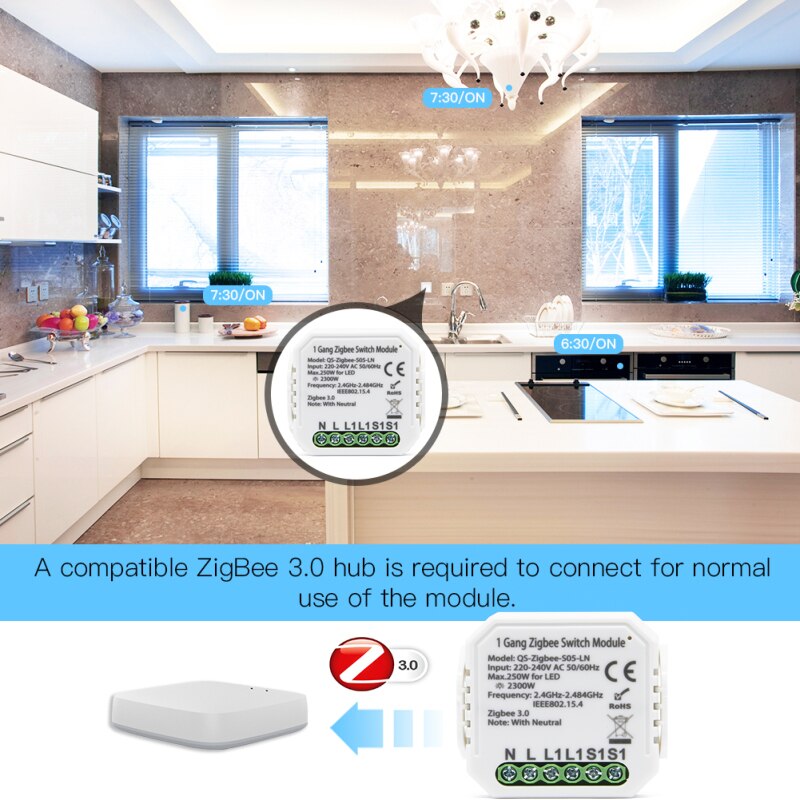Tuya Zigbee Smart Switch Module Eu 220V 1 Gang Draadloze Lichtschakelaar Relais Compatibel Alexa Google Thuis