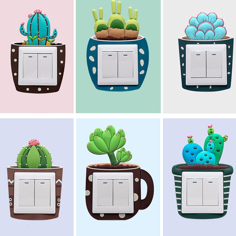 1pc Cute Switch Sticker Room Decor Cartoon Cactus Switch Cover Wall Sticker Luminous Wall On-off Sticker Home Decoration