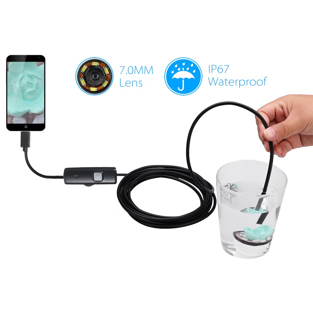 KKMOON 7MM 6 LED Lens Endoscope IP67 Waterproof Inspection Borescope Wire Snake Tube Camera Compatible with Android Phone&PC