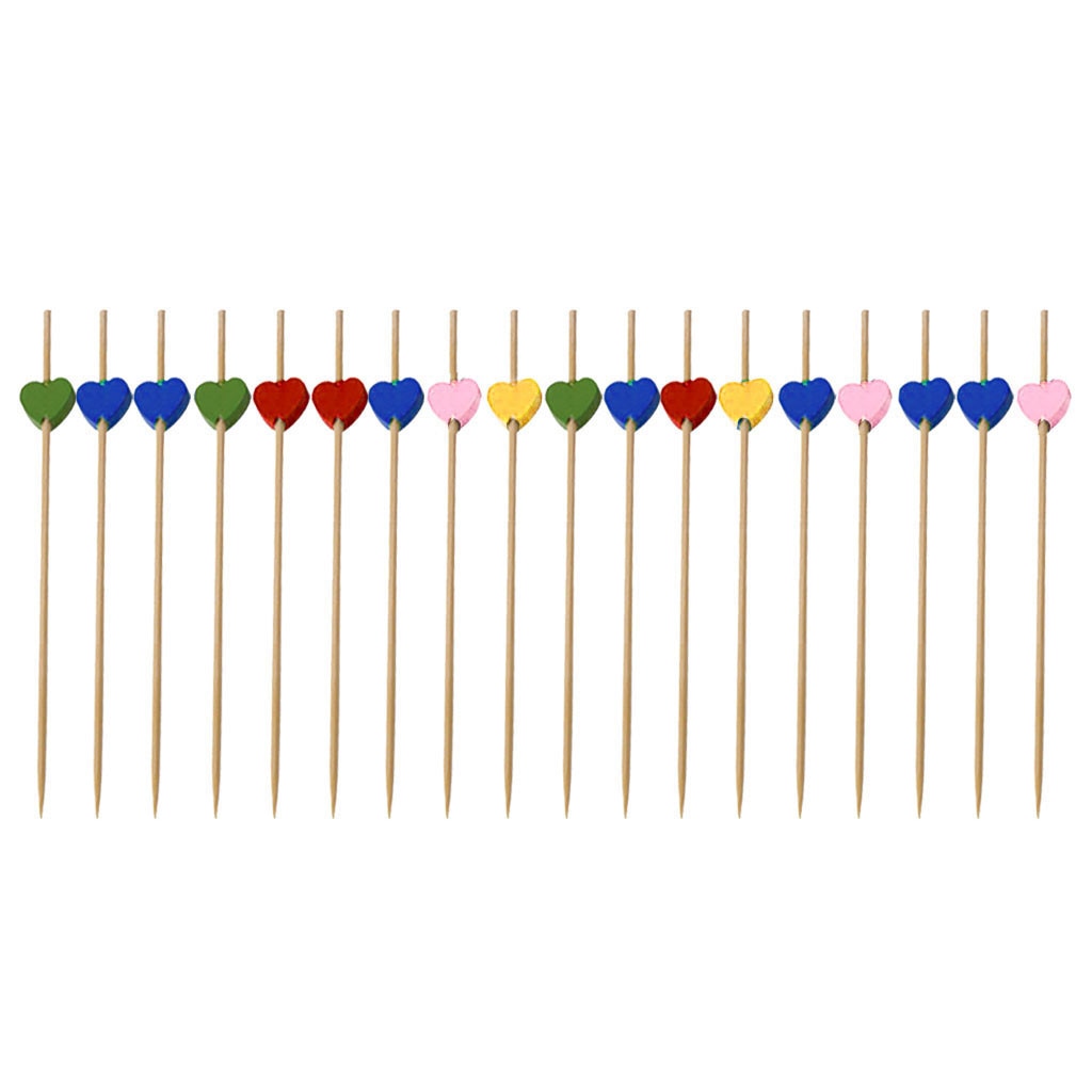 100pc bambu pick buffé frukt gaffel fest dessert stick cocktail spett hjärta blomma bambu pick buffé cupcake frukt gaffel fest