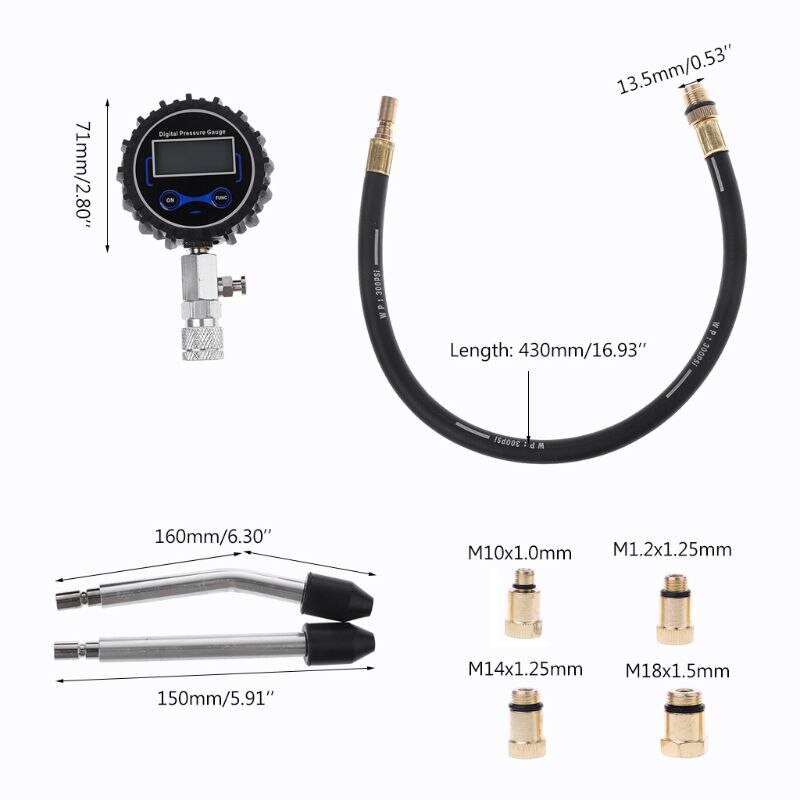 Digital Gas Engine Cylinder Compression Tester Tool Kit Car Motorcycle Pressure Gauge with Adapter