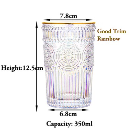 Romantiska vattenglas, premium dricksglas tumblers, vintage glasset för juice, drycker, öl, cocktail: Rainbowgtrim 350ml