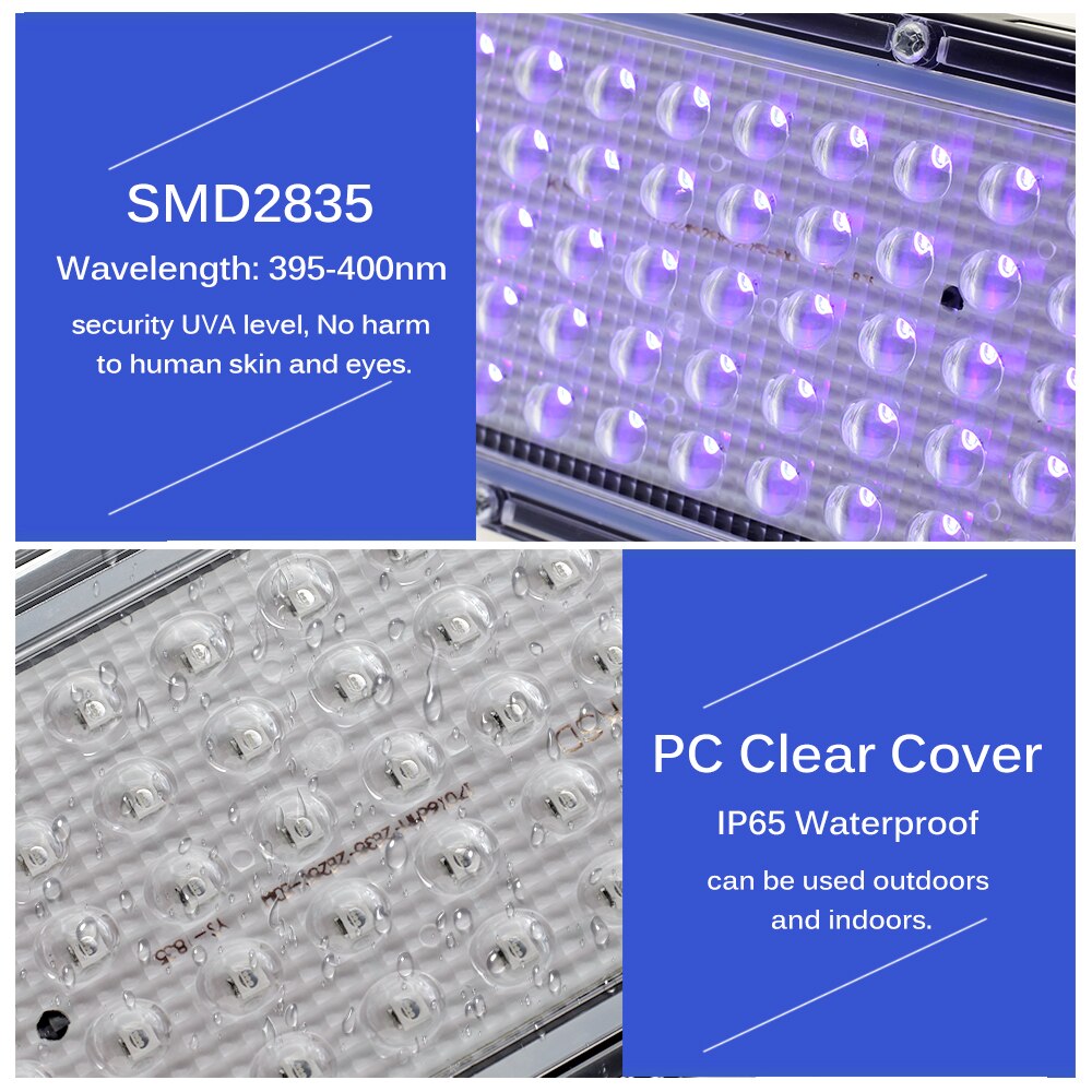 395nm 400nm ledet uv flomlys 220v vanntett ultravilet lampe 2835 brikker 50 lysdioder 96 lysdioder 50w 100w 150w med bryter