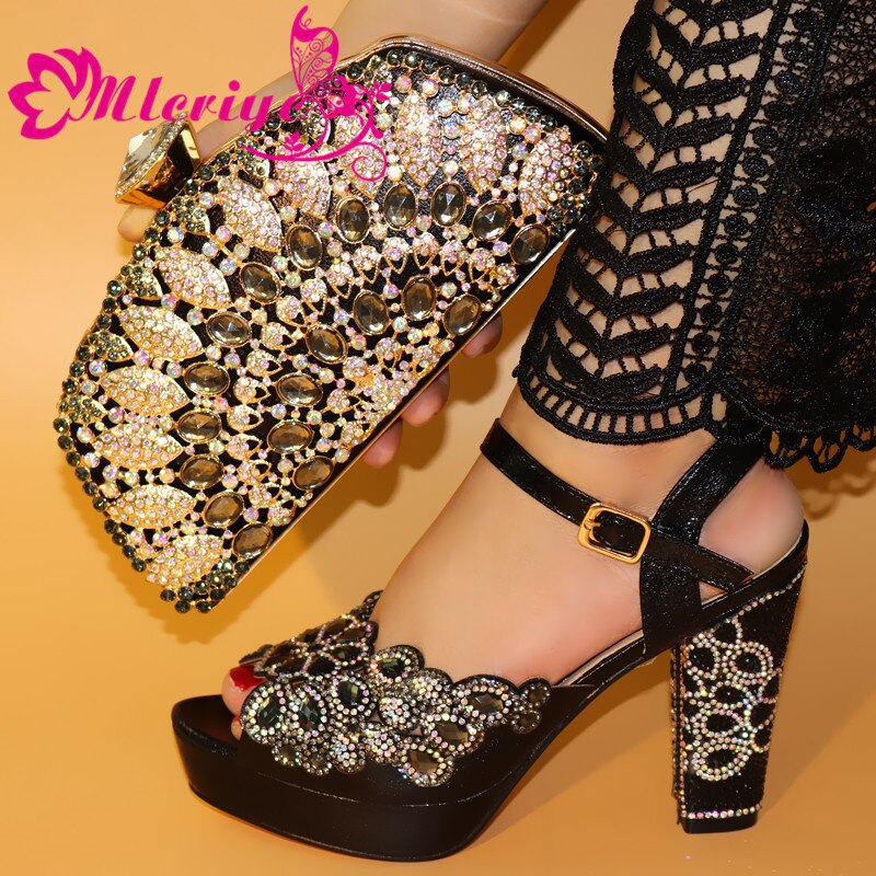 Italian Shoes With Matching Bags Set African Women's Party Shoes and Bag Sets green Color Women High Sandals And Handbag