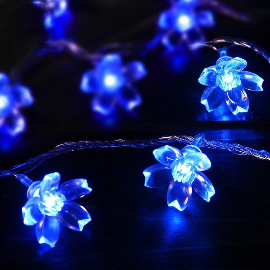 LED Cherry Blossom Battery-operated Garland Year Decorations Christmas Lights for Home Festoon Led Lights Fairy Lights: Blue / 3m 20Led