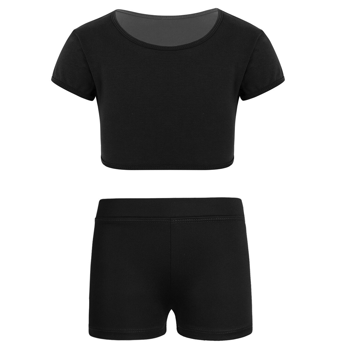 Børnepiger almindelig ensfarvet korte ærmer t-shirt crop top med v-front linning shorts shorts til sports gymnastik træning: Xl