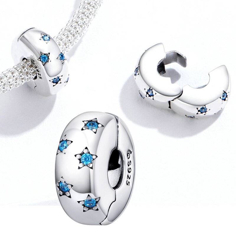 BISAER Autentico 925 Sterling Silver Fermacorda e ganci Clip di Cuore star Fascino Sereno CZ misura Branelli di Fascino Argento 925 Braccialetto Monili Che Fanno: EFC253