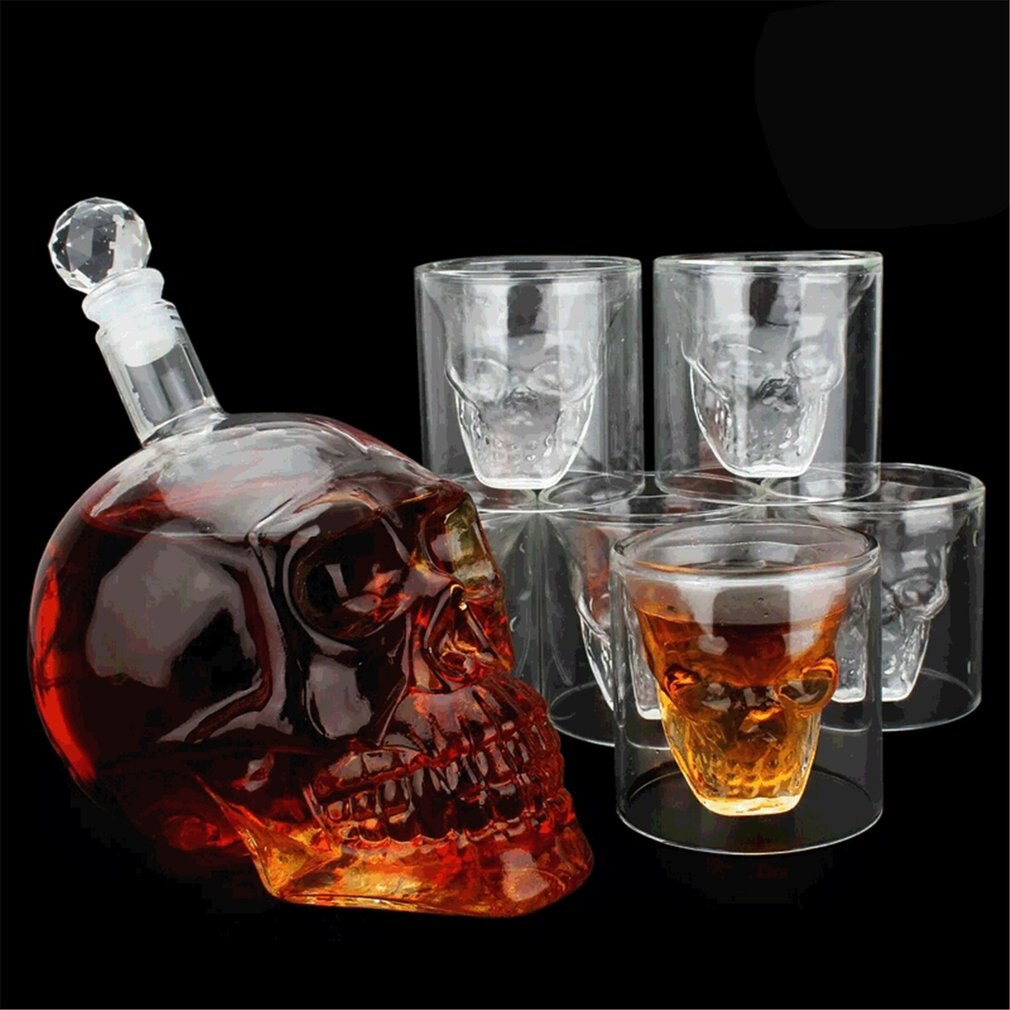 Halloween Skull Head Crystal Bottle Whiskey Vodka Wine Decanter Bottle Whisky Glass Beer Glass Spirits Cup Water Glass Bar Home