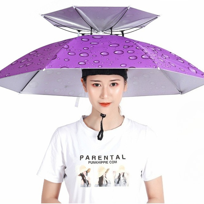 Dubbellaagse opvouwbare parapluhoed voor buiten, zonnescherm, UV-bescherming, zonnebrandcrème, waterdichte vishoed, geschikt voor buiten kamperen: Zilver