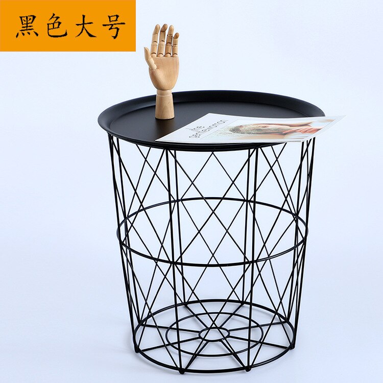 Nordic modern gold Iron wire metal storage basket side table black: Black large