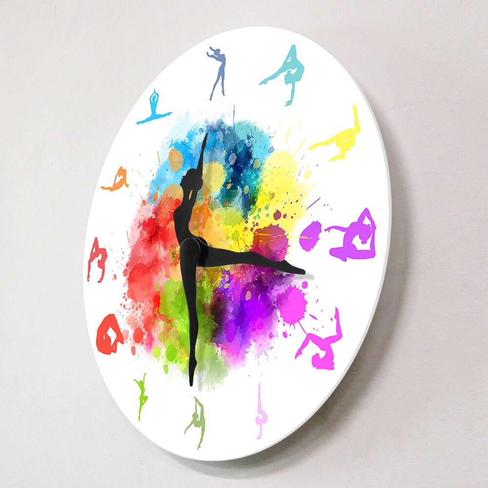 Gymnastics Girls Colorful Printed Wall Clock Sports Home Decor Gymnast Moving Clock Hands Decorative Wall Watch For Girls Room