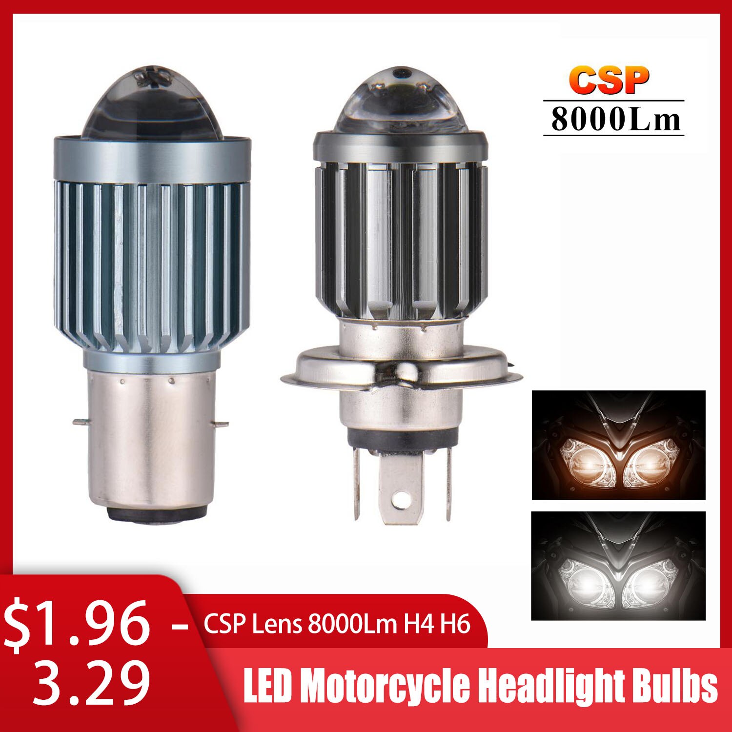 8000Lm H4 H6 LED Motorrad Scheinwerfer Lampen Scheinwerfer CSP Objektiv Weiß Gelb Hallo Lo Lampe Rolle Licht Zubehör Nebel Lichter 12V