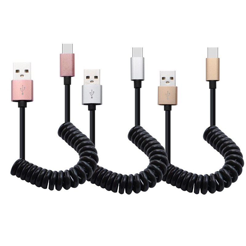 1m fjädrar lindad indragbar usb typ c-kabel för samsung  s8 s9 snabbladdning typ-c telefonladdning usb c-kabel för usb-c-enheter