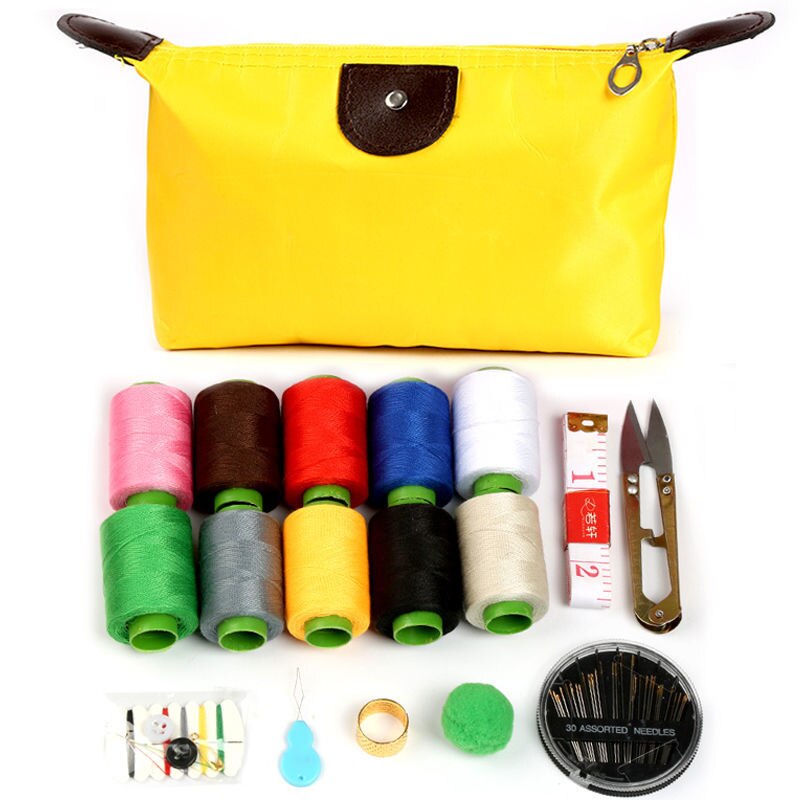 Artracyse Sewing Box Kit Leather Box Sewing Set Household Sewing Kit Tools Sewing Supplies Portable Storage Box with Zipper: Yellow