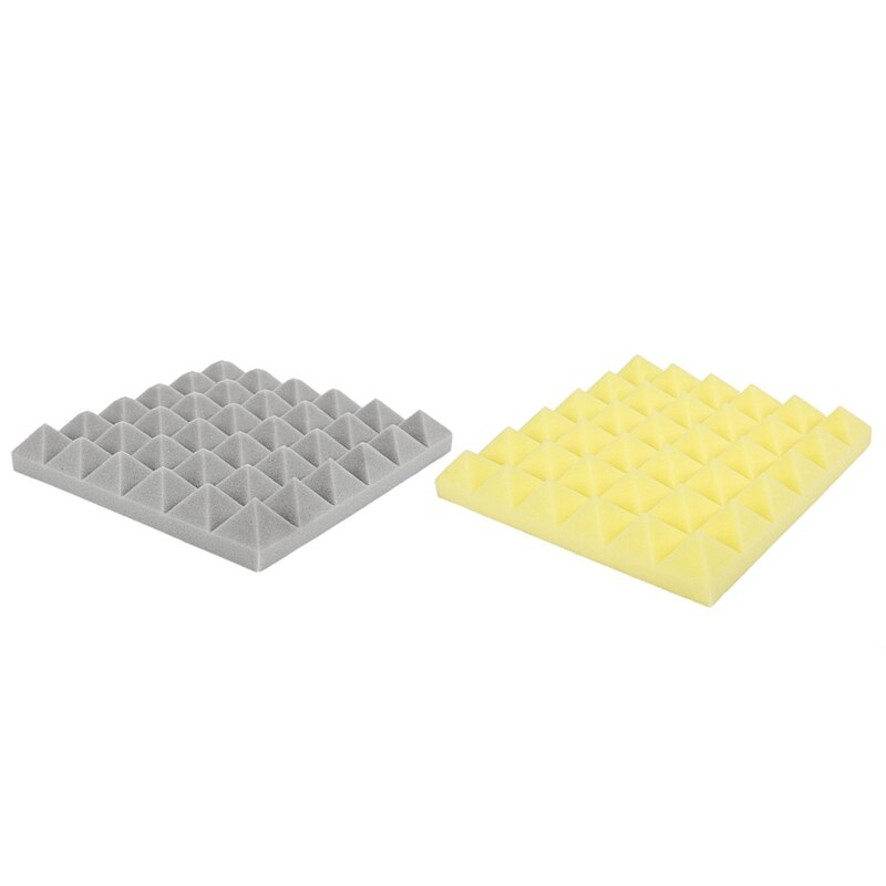 24 Uds., baldosas de espuma acústica de carbón, paneles de espuma insonorizantes, acolchado de sonido de estudio de 2X10X10 pulgadas, 12 uds, amarillo y 12 Uds. Gris