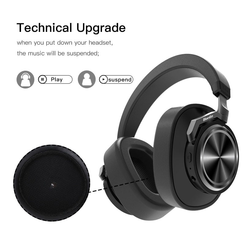 Bluedio T6S Bluetooth Headphones Active Noise Cancelling Wireless Headset for phones and music with voice control