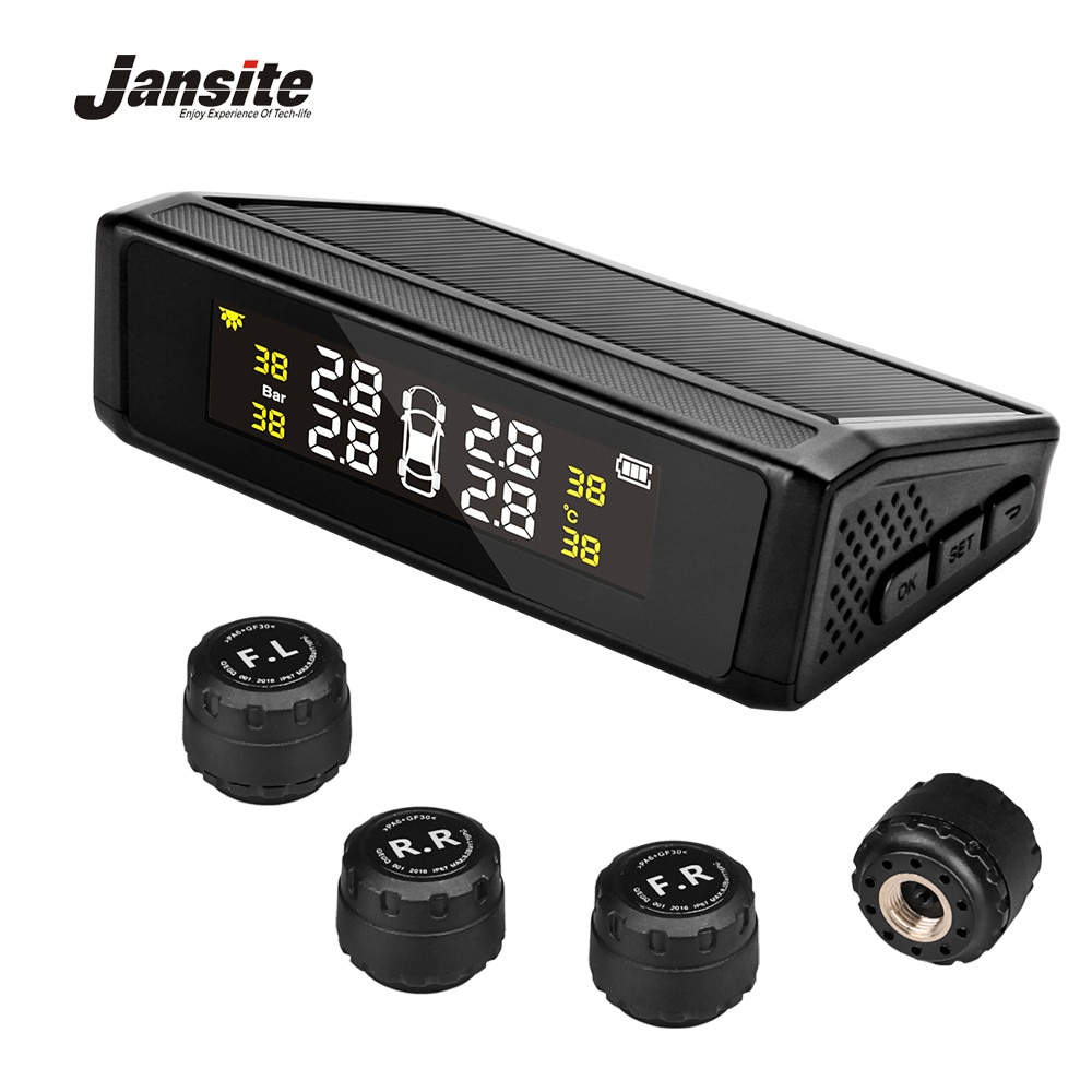 Jansite Tpms Draadloze Auto Bandenspanning Monitoring Intelligente Systeem Solar Power Charge Led Display 4 Externe Interne Sensoren