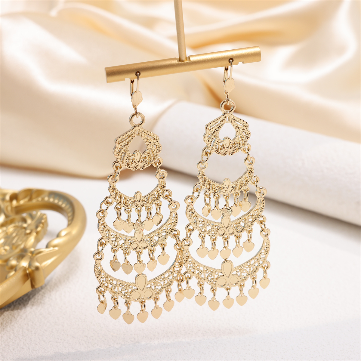 Boucles d'oreilles de luxe à pampilles de couleur dorée pour femmes, bijoux de Banquet à la , crochet français,: Or foncé