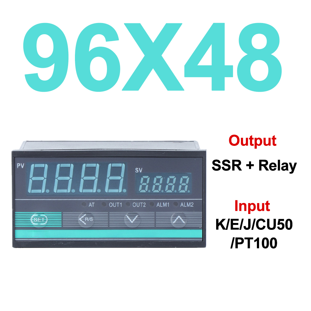 Controlador de temperatura PID inteligente Industrial, entrada K/E/J/CU50/PT100, SSR/relé de salida TC/RTD 48x48, 72x72, 96x96, 48x96: Plata