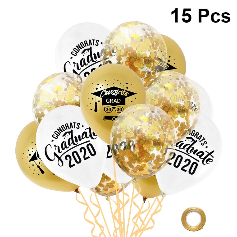 15pcs 12 Inches Graduation Letter Printing Party Balloons Set Latex Balloons Party Confetti Balloons Decorative Props Party Layo